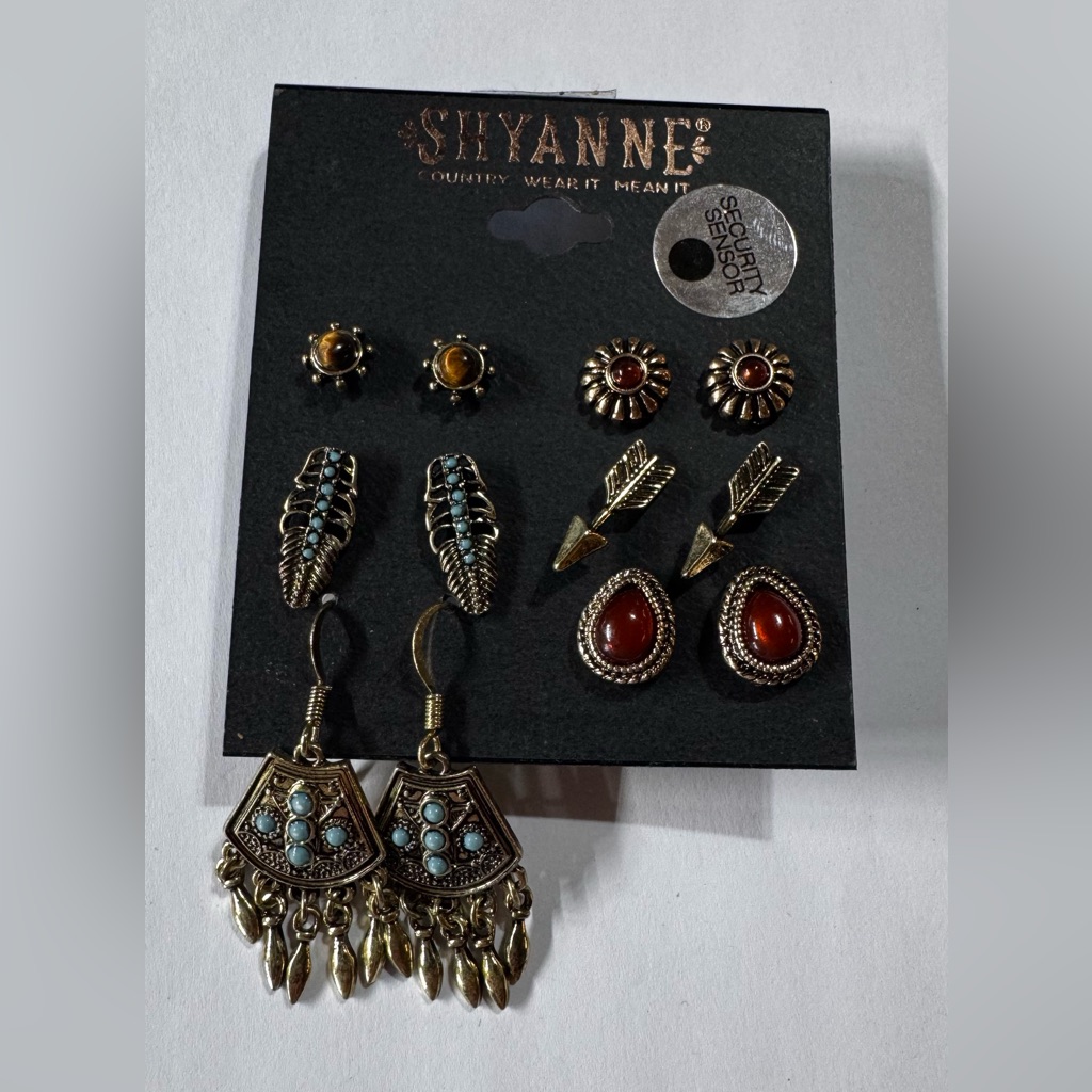 Shyanne Mixed Metal Earring Set With Turquoise And Red-Brown Accents 24$